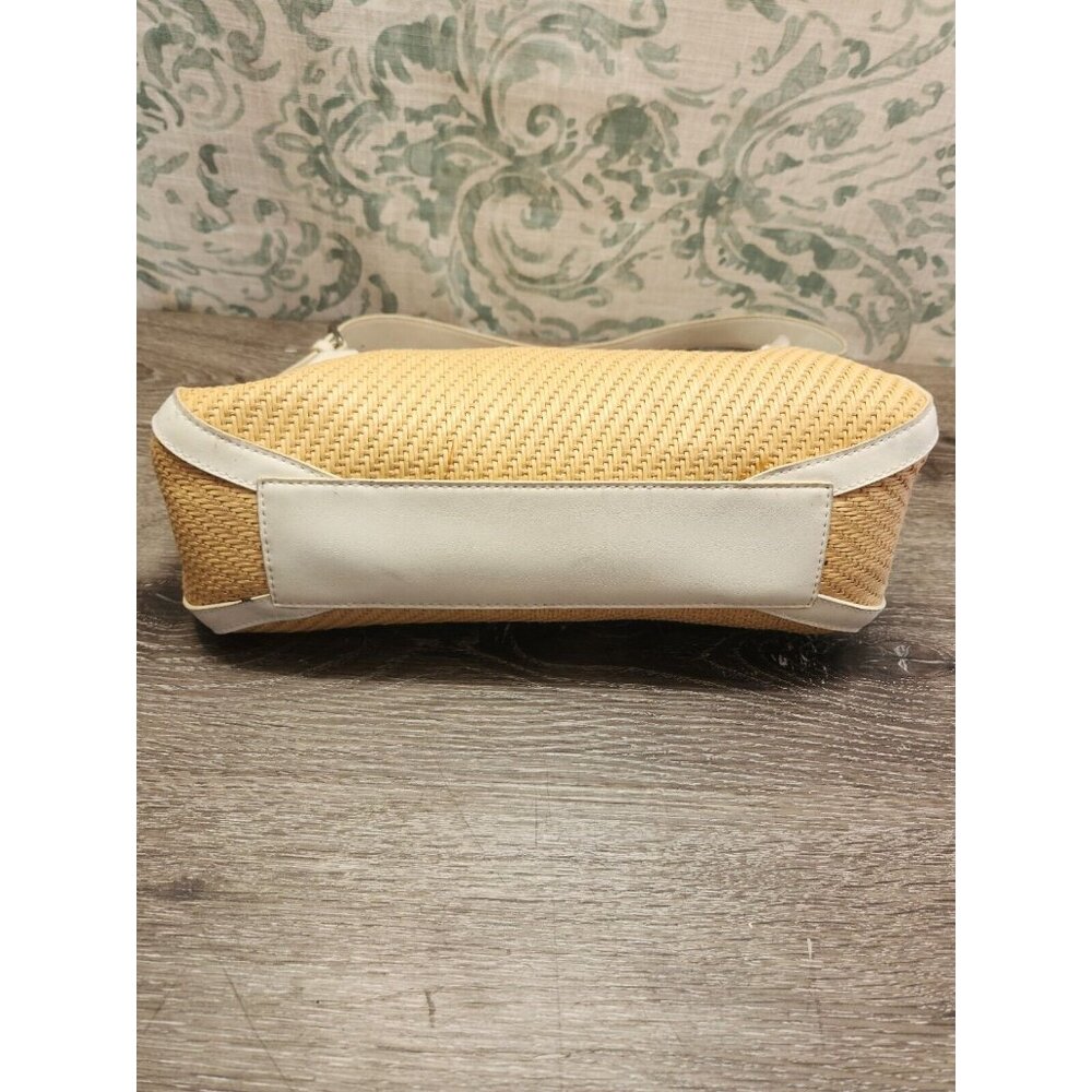 Fossil 75082 Woven Straw Fabric Handbag Purse w/ Leather Trim 13"x8"x4" - Picture 4 of 13